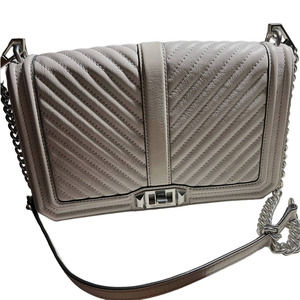 Rebecca Minkoff Chevron Quilted Slim Love Crossbody Bag Purse in Beige Leather